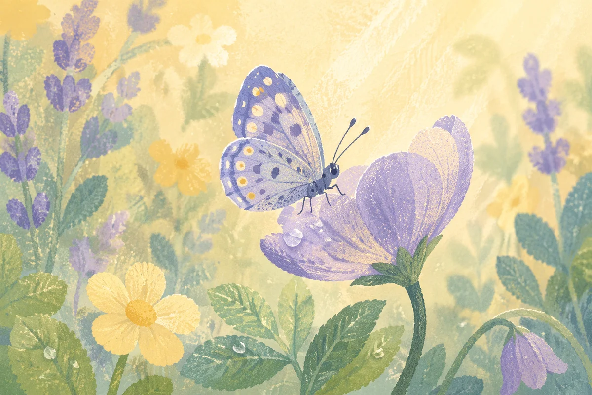 Butterfly Resting on Dewy Spring Flower
