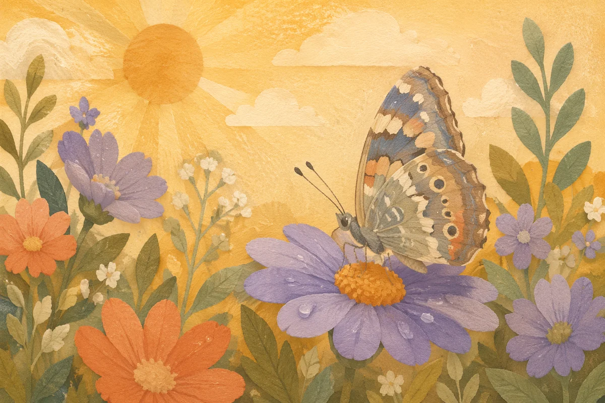 Butterfly on Lavender Flower at Sunrise