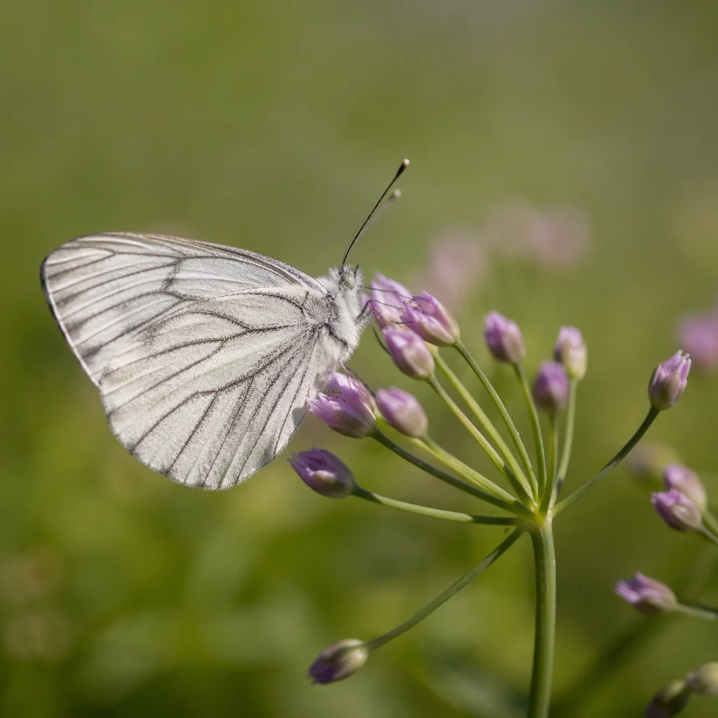 White Butterfly on Pink Garden Buds