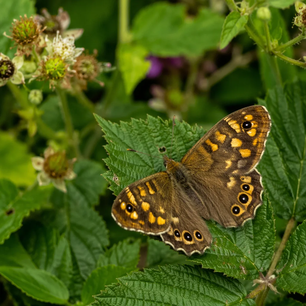 Brown Butterfly on Garden Leaves Macro