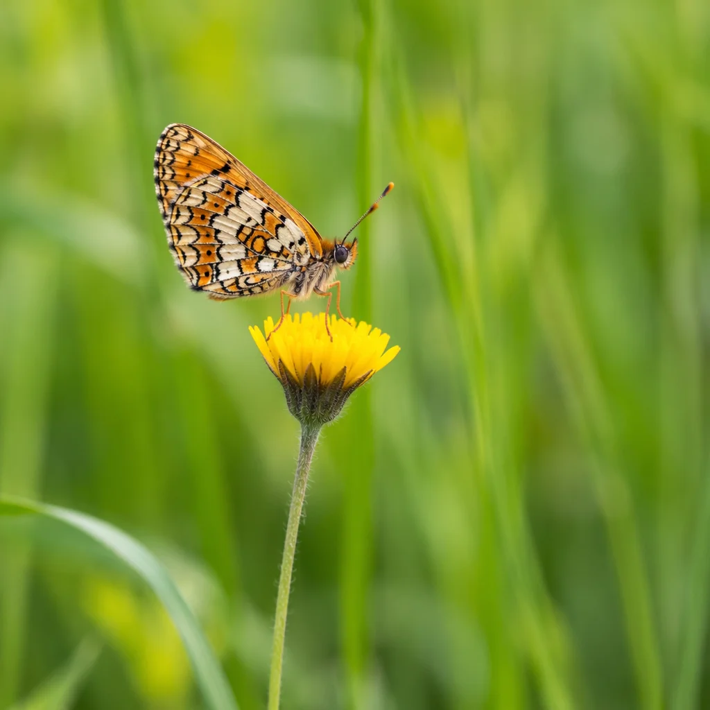 Butterfly Resting on Yellow Wildflower Macro