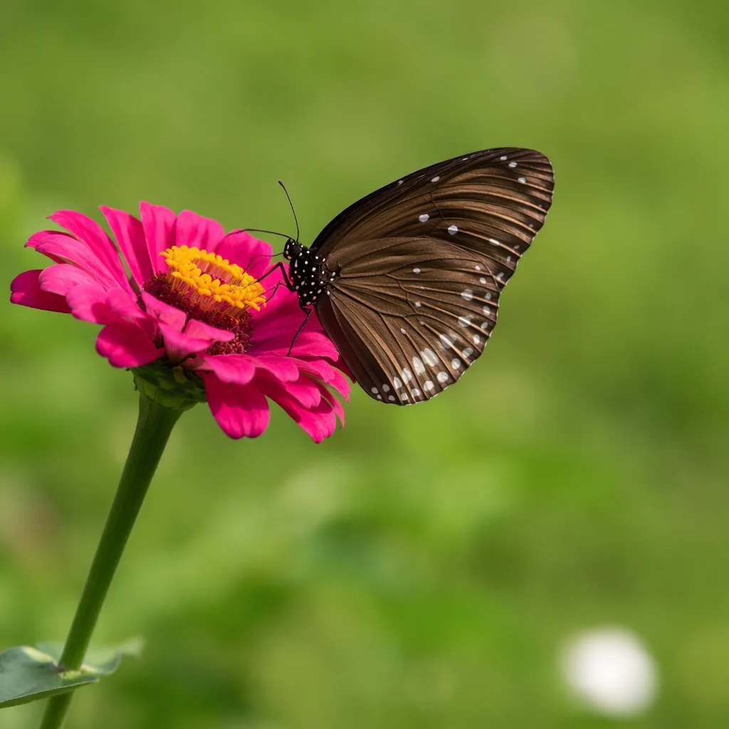 Dark Brown Butterfly on Magenta Garden Flower
