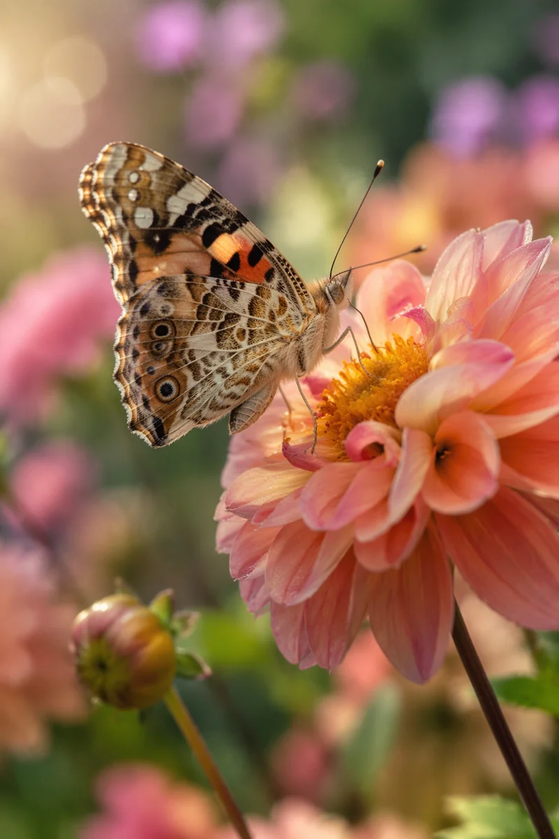 Butterfly Resting on Garden Flower Macro