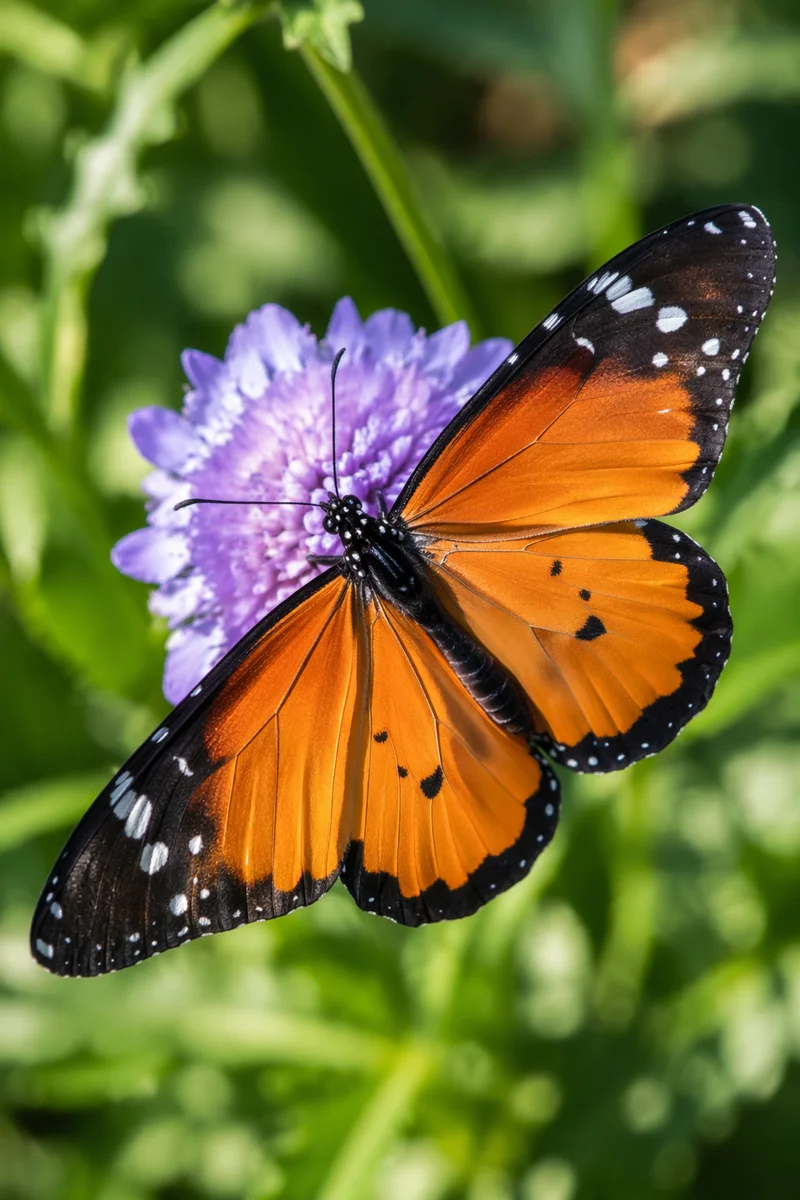 Orange Butterfly on Purple Garden Flower