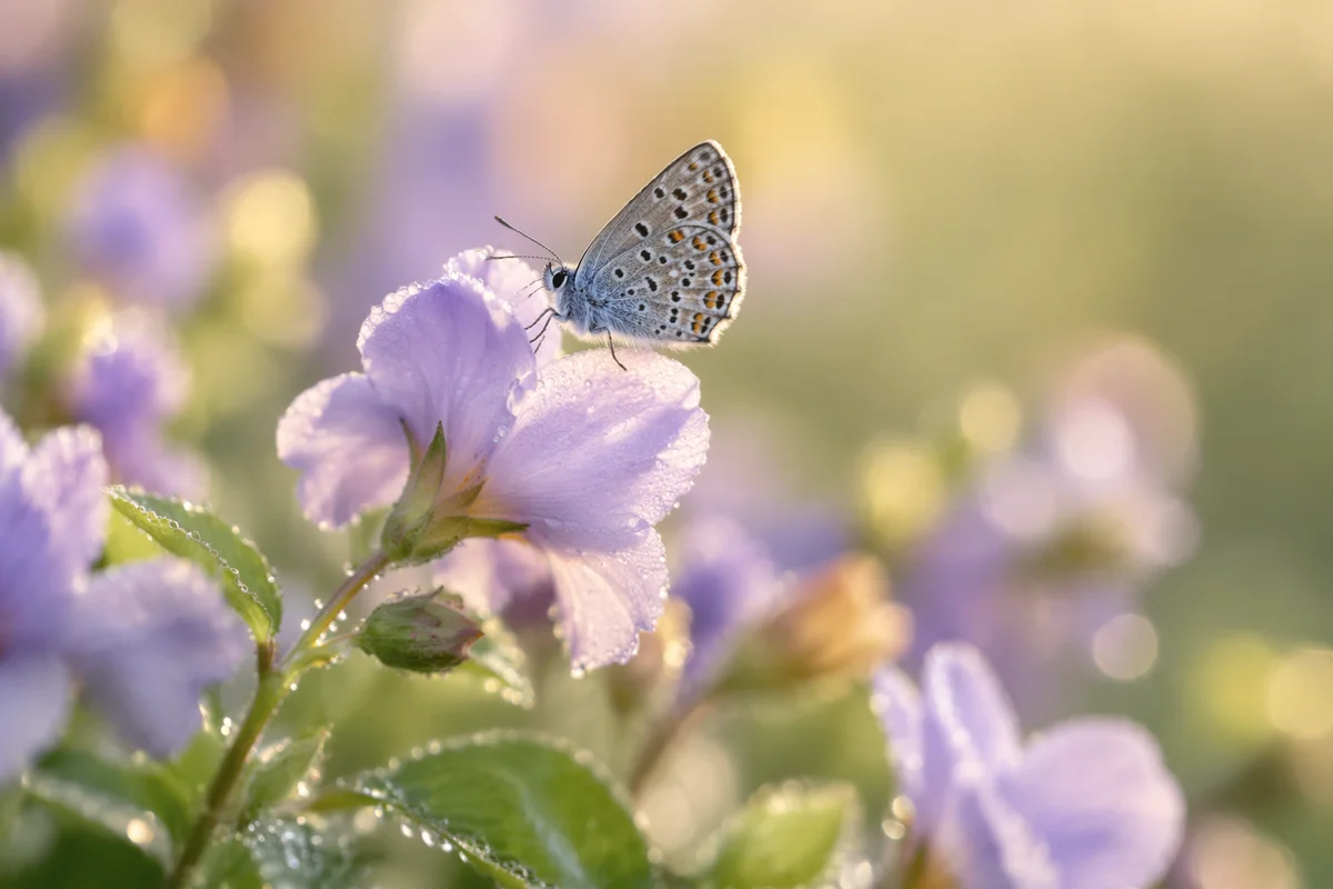 Butterfly on Dewy Spring Garden Flower