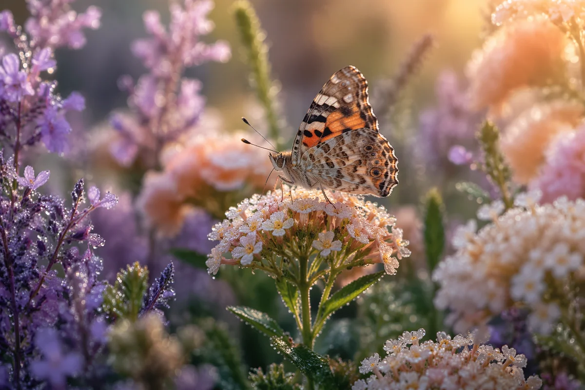 Morning Butterfly on Dewy Garden Flower