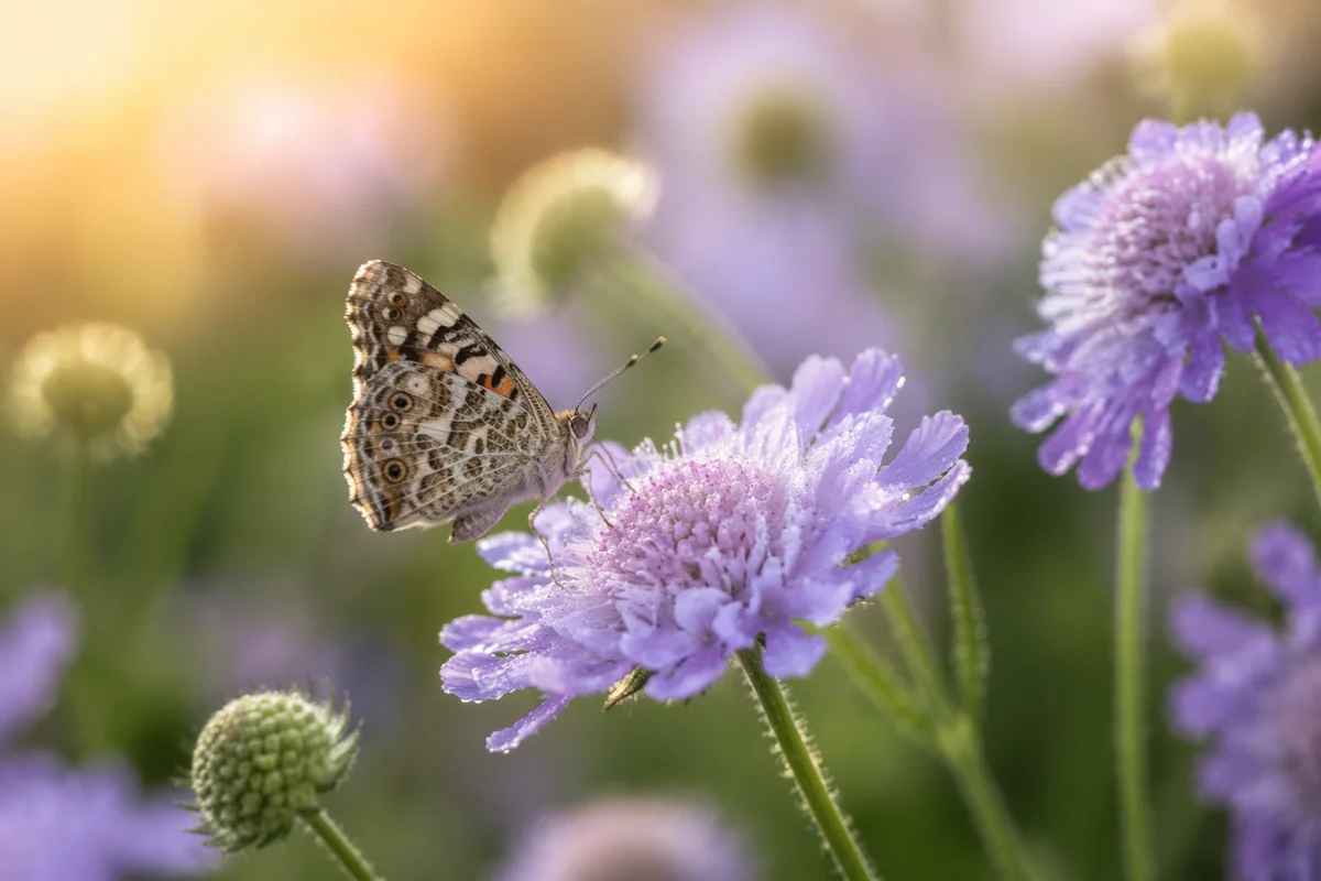 Butterfly on Dewy Lavender Garden Flower
