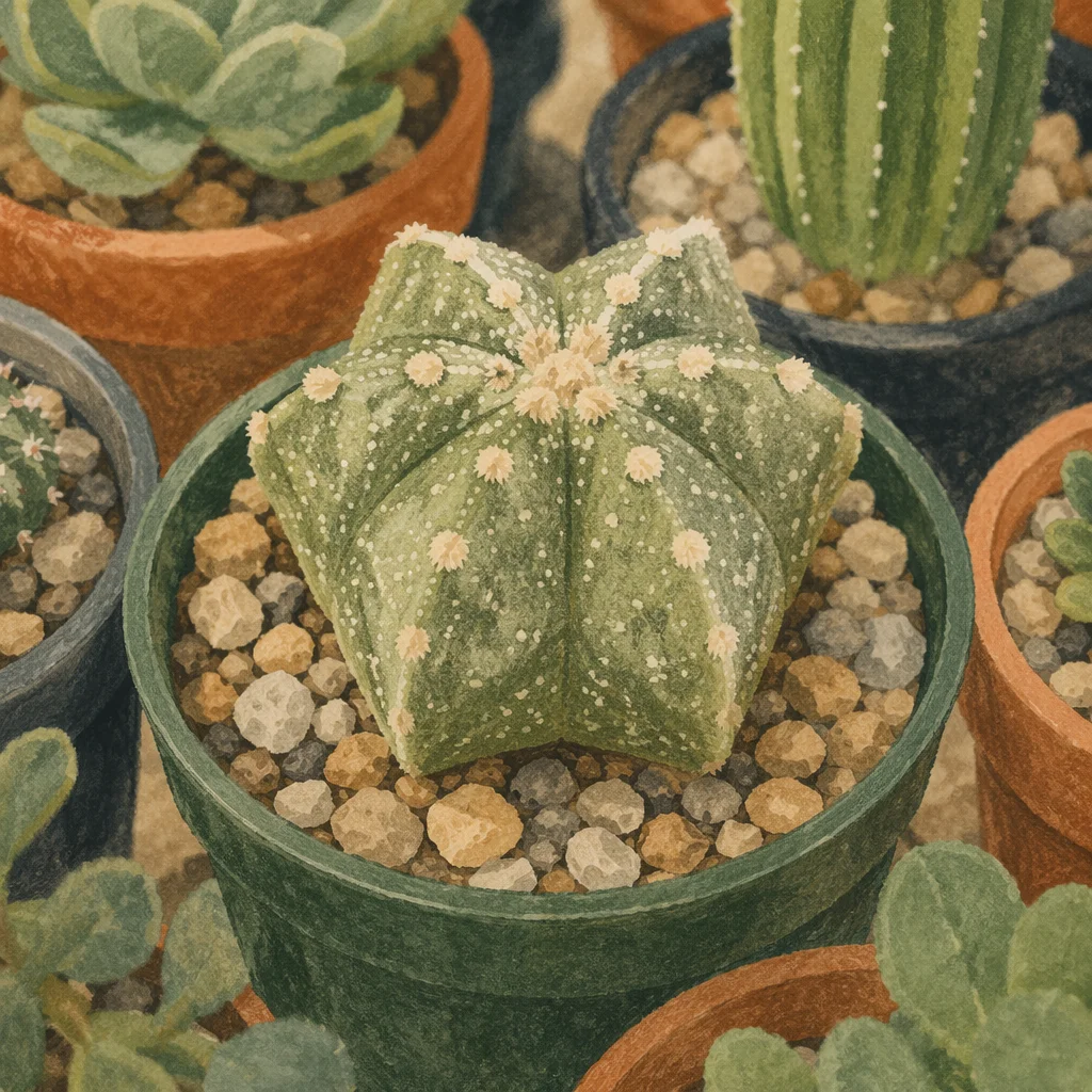 Star Cactus Succulent in Green Pot