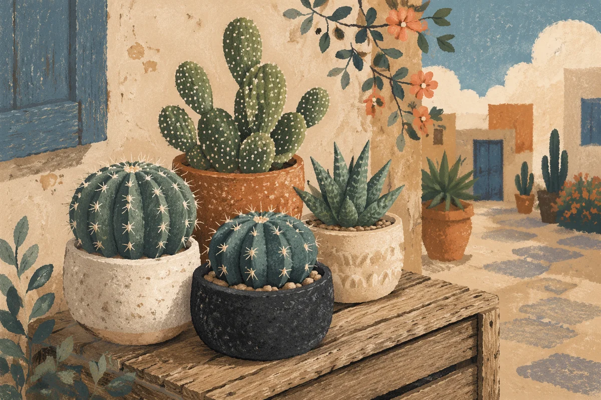 Rustic Potted Cactus and Succulent Arrangement