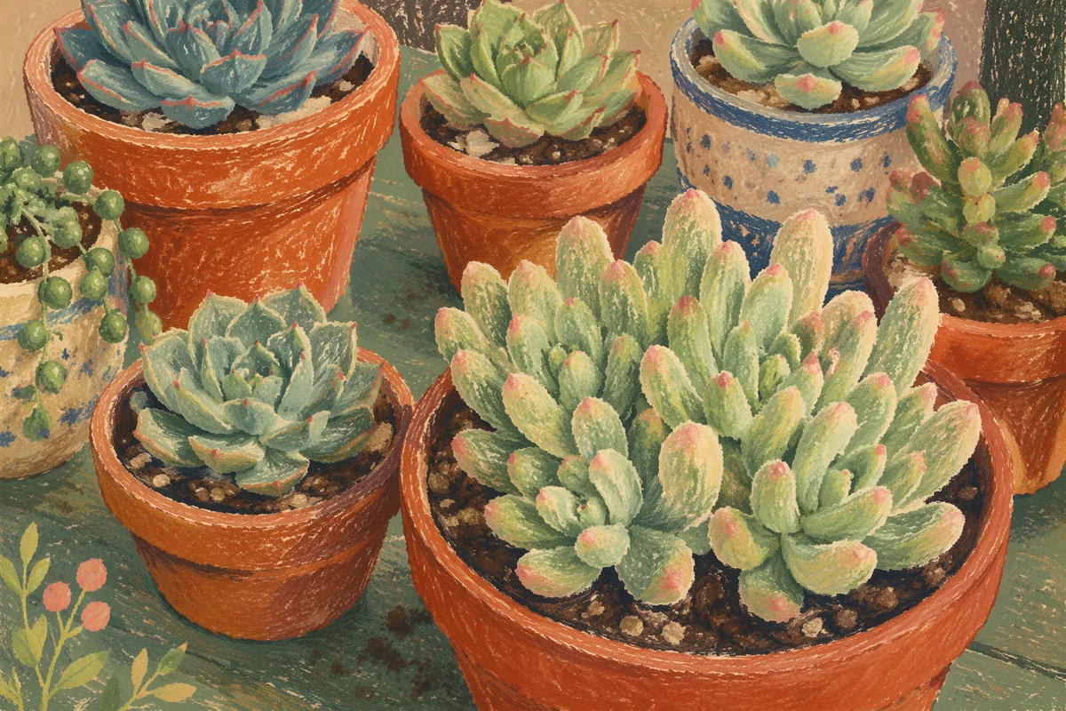 Potted Succulent Collection on Green Garden Table