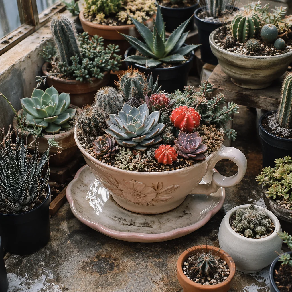 Rustic Greenhouse Cactus and Succulent Planters