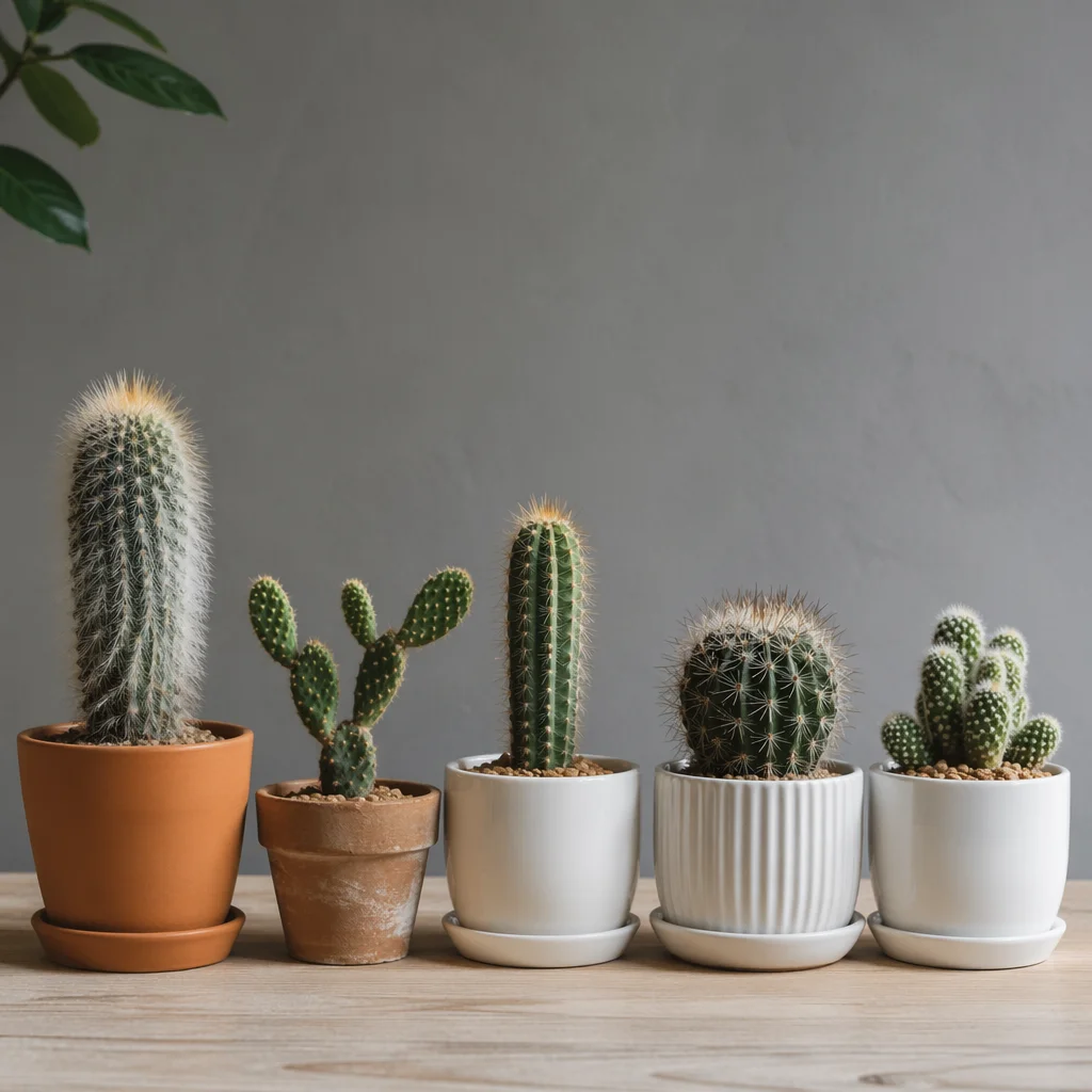 Minimalist Potted Cactus and Succulent Row
