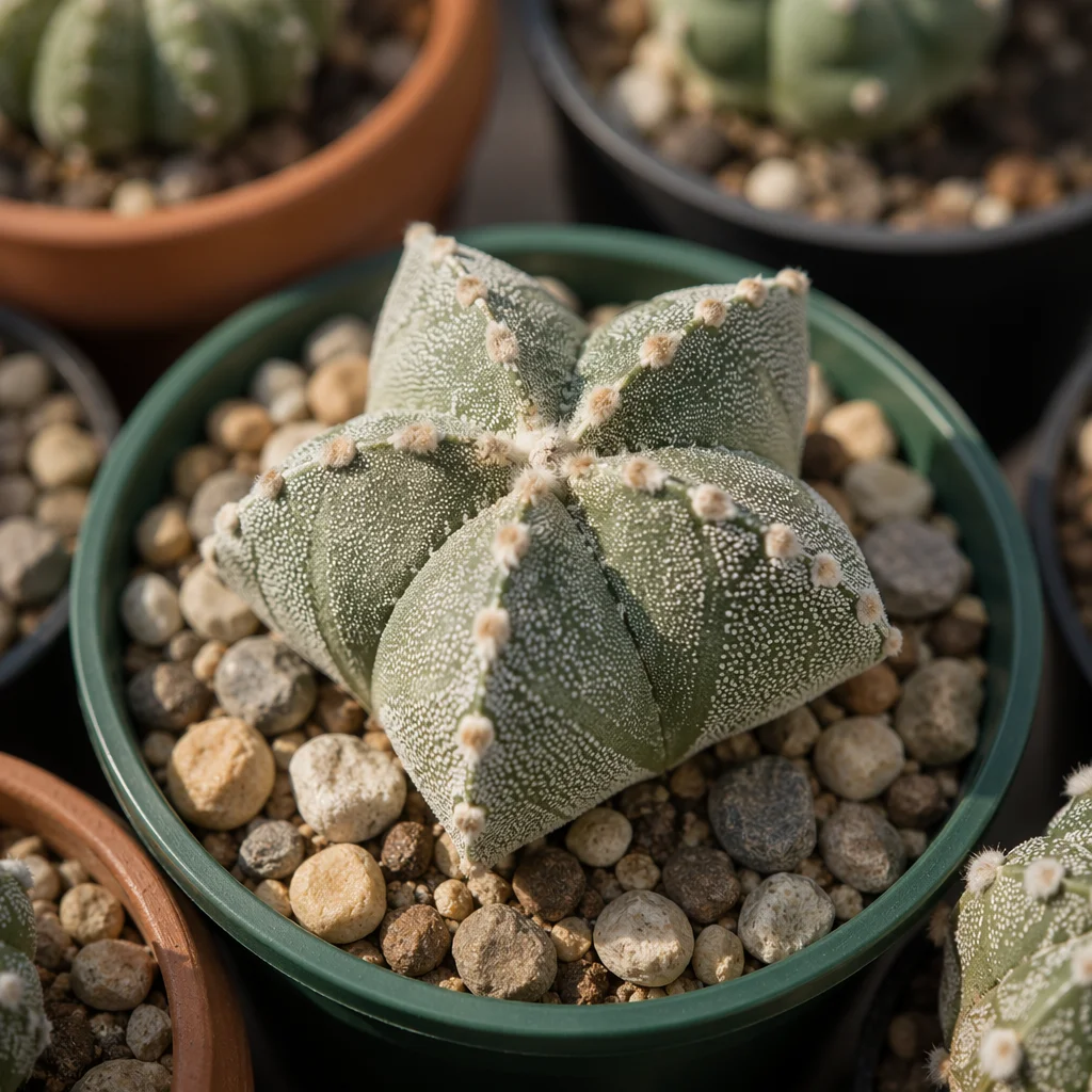 Star Cactus Succulent in Green Pot