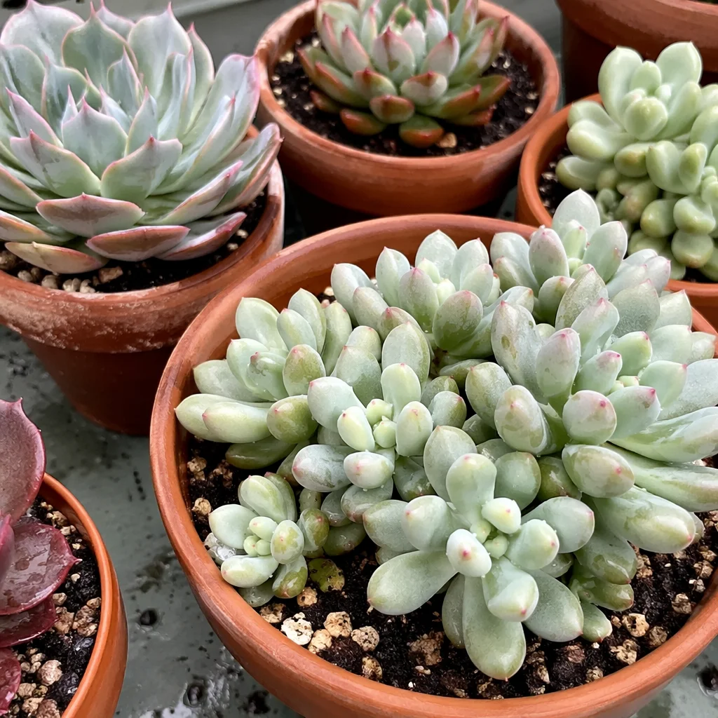 Potted Succulent Garden on Green Patio Table