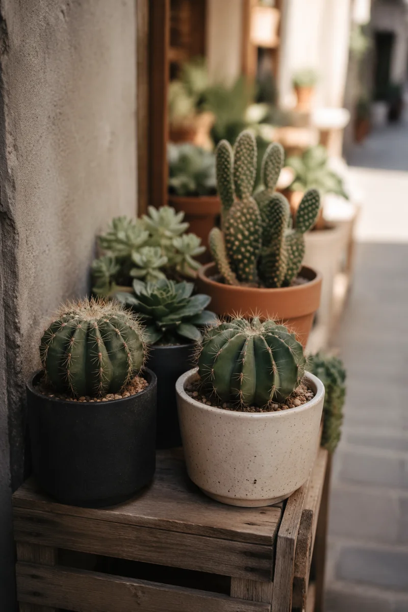 Potted Cactus and Succulent Patio Arrangement