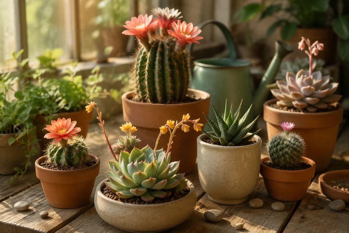 Blooming Cactus and Succulent Garden Table