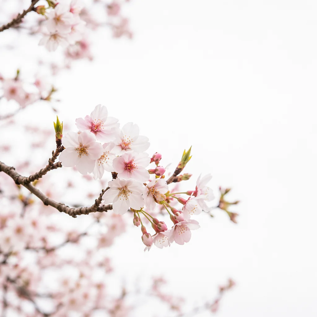 Pink Cherry Blossom Branch in Spring Light