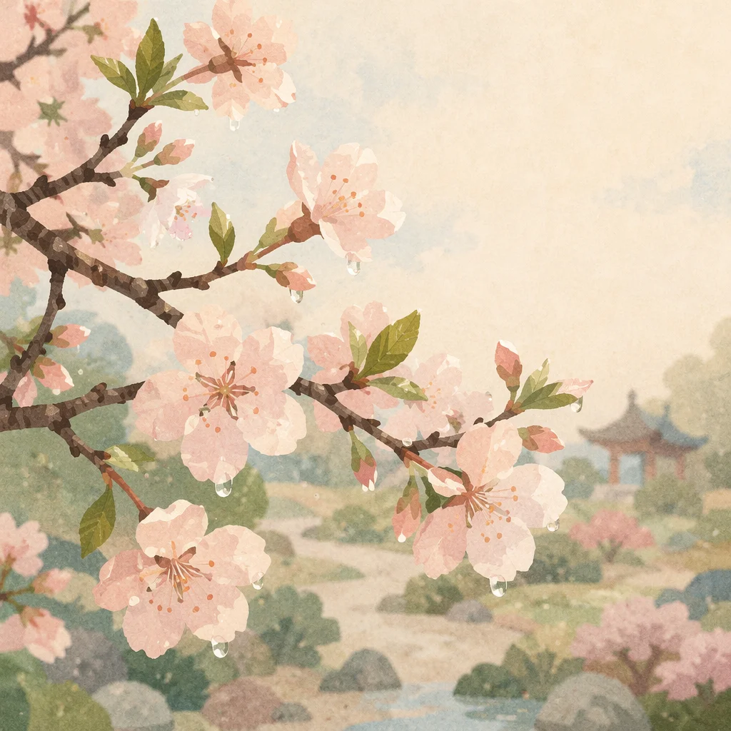 Cherry Blossom Branch in Soft Spring Light