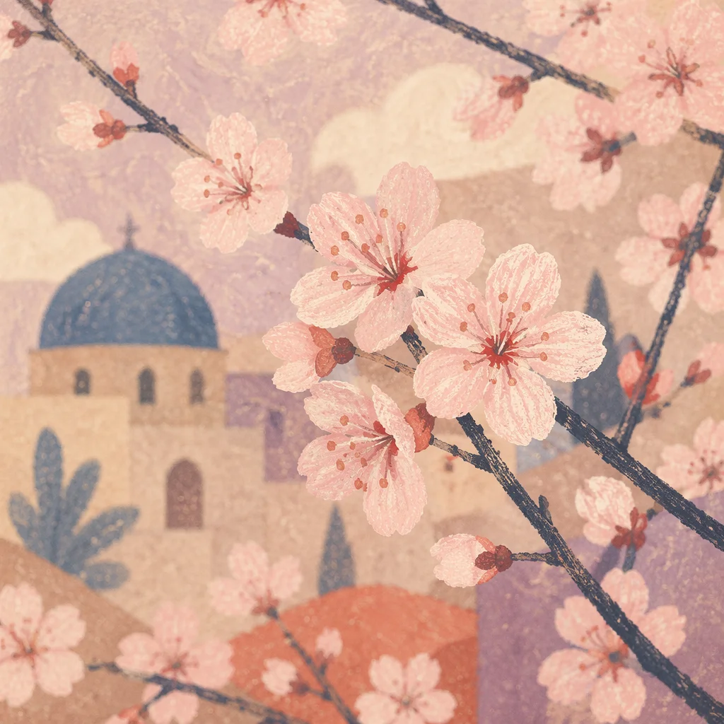 Delicate Pink Cherry Blossom Branches in Spring