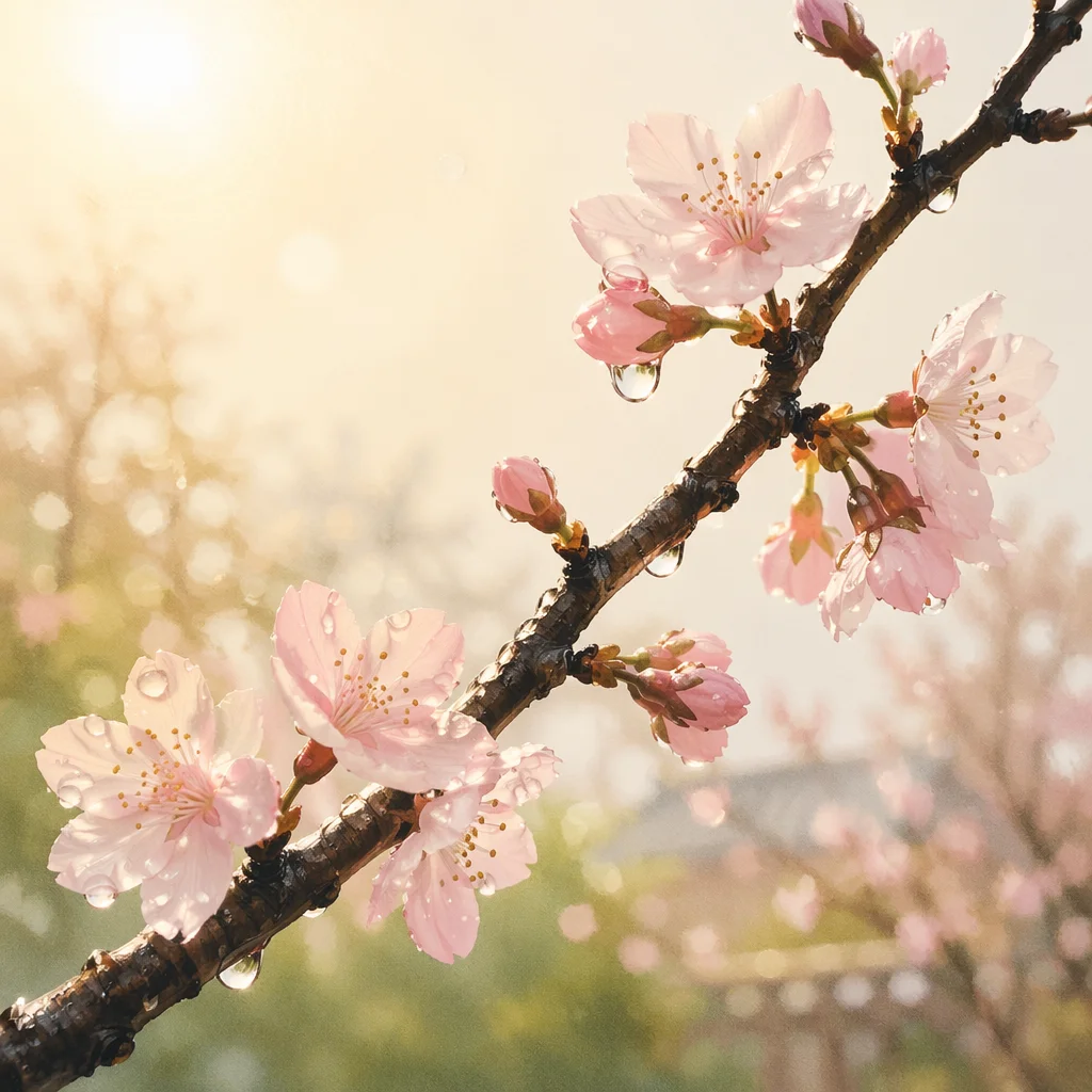 Rain-Kissed Cherry Blossoms in Spring Light