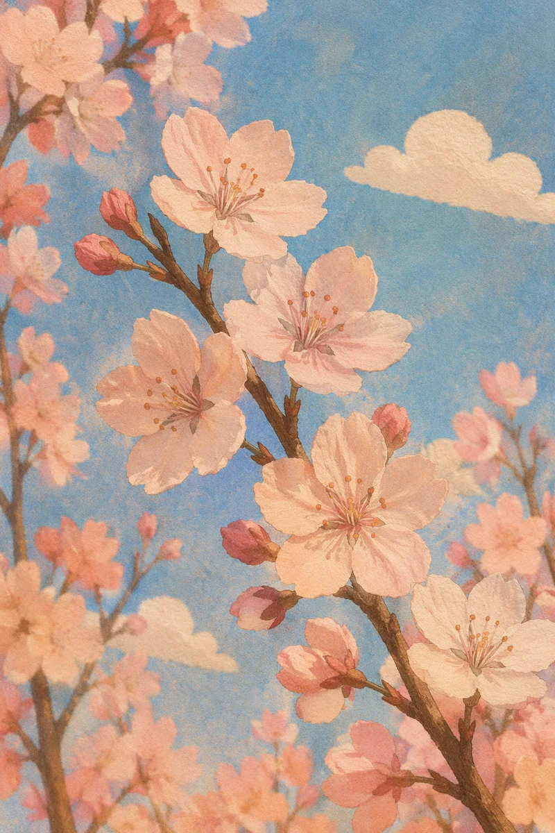 Pink Cherry Blossoms in Spring Light
