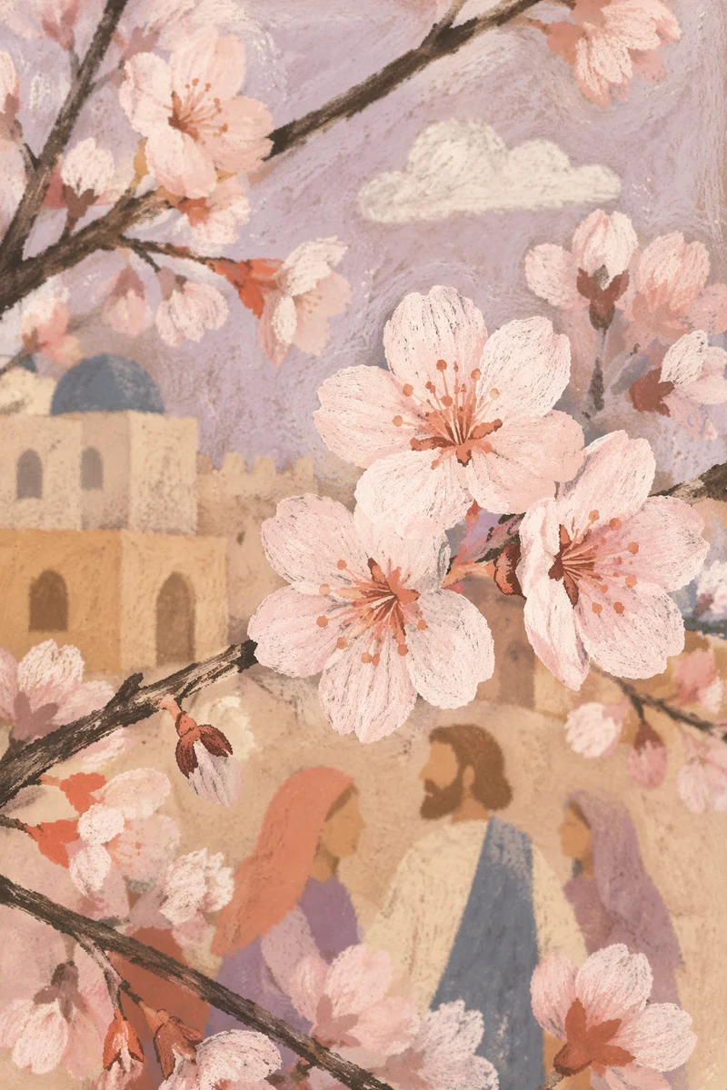 Delicate Pink Cherry Blossom Branches in Spring