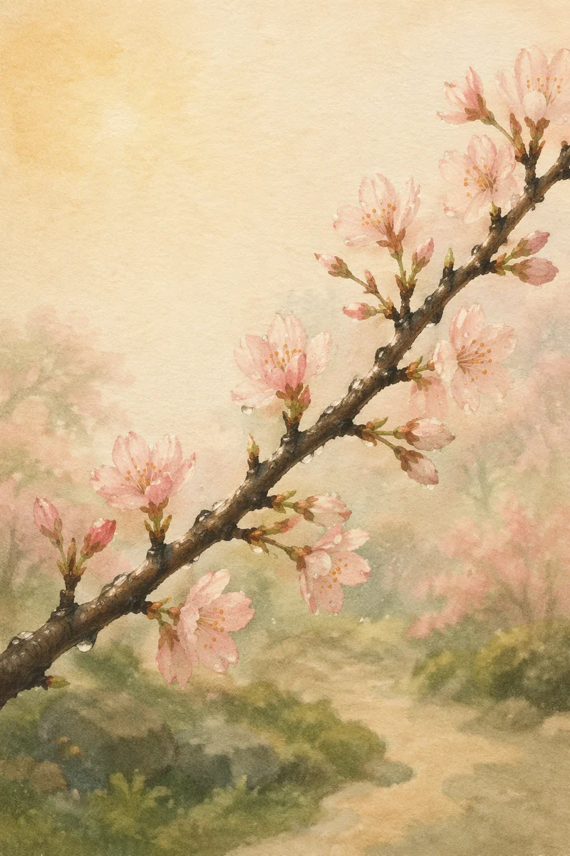 Pink Cherry Blossoms After Spring Rain