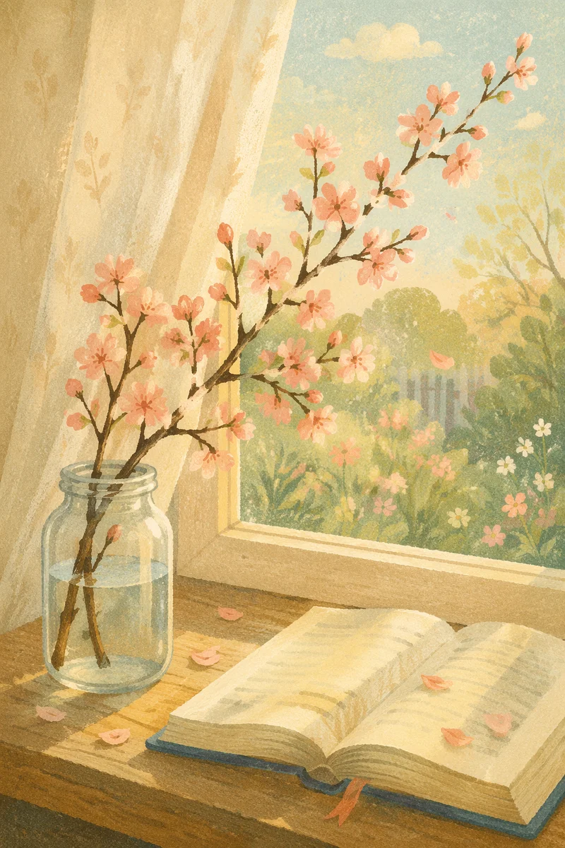 Pink Cherry Blossom Prayer Book Still Life