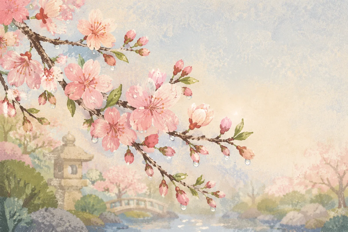 Cherry Blossom Branch in Soft Spring Light
