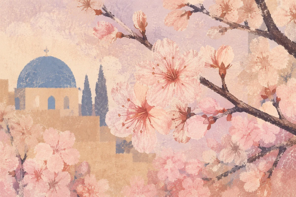 Delicate Pink Cherry Blossom Branches in Spring
