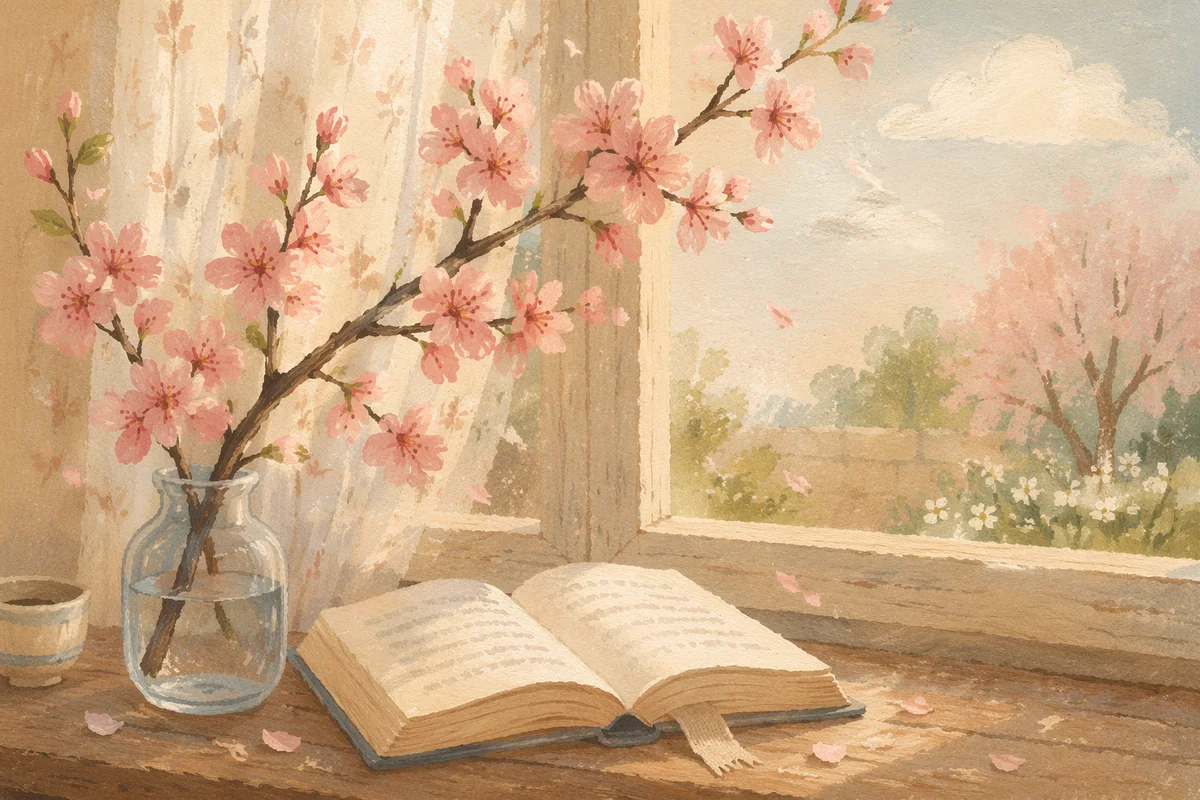 Cherry Blossom Branch in Glass Vase
