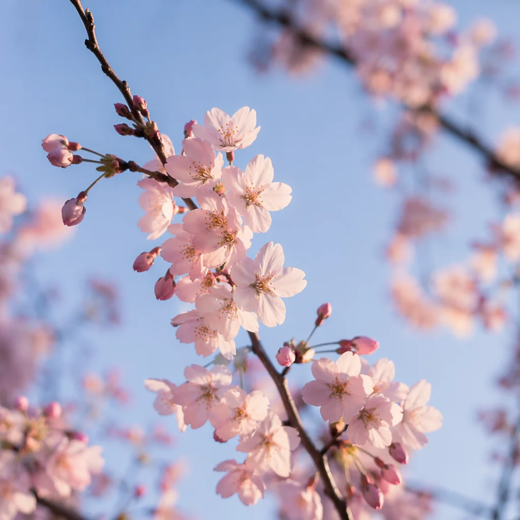 Pale Pink Cherry Blossoms in Spring Light