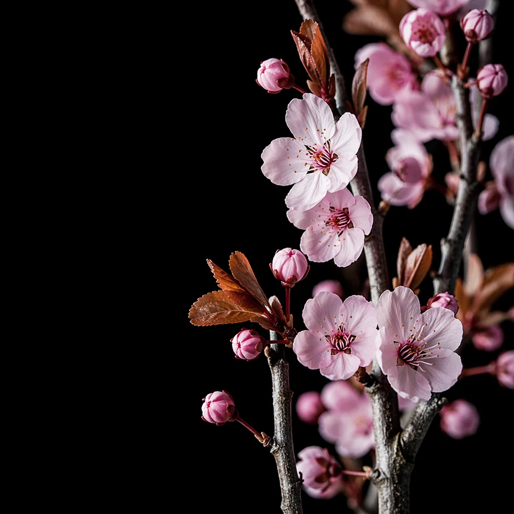 Pink Cherry Blossoms on Black Background