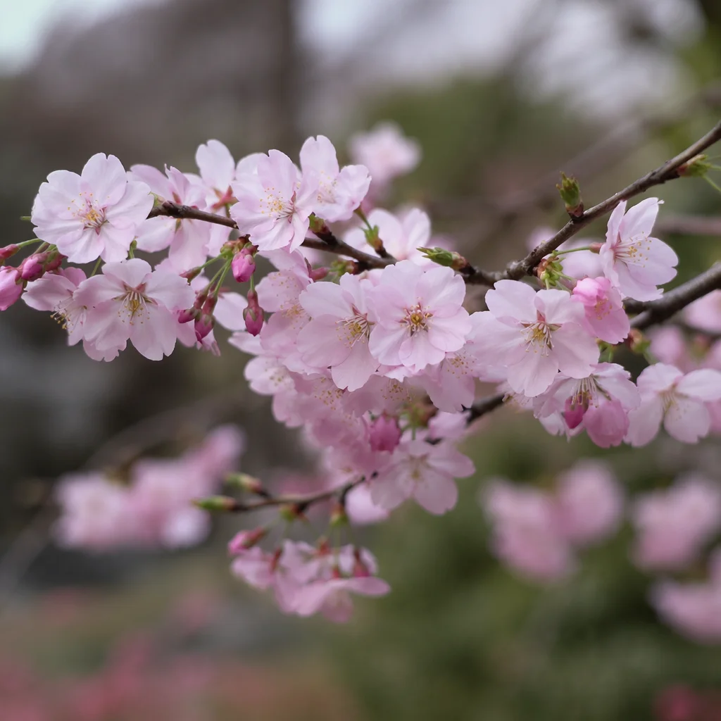 Pale Pink Cherry Blossoms in Spring Light