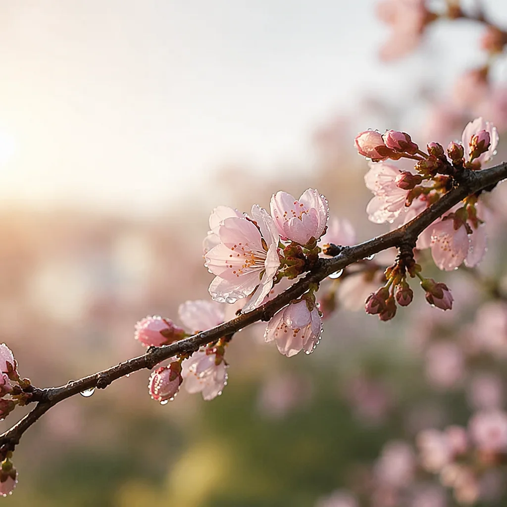 Pink Cherry Blossoms After Morning Rain