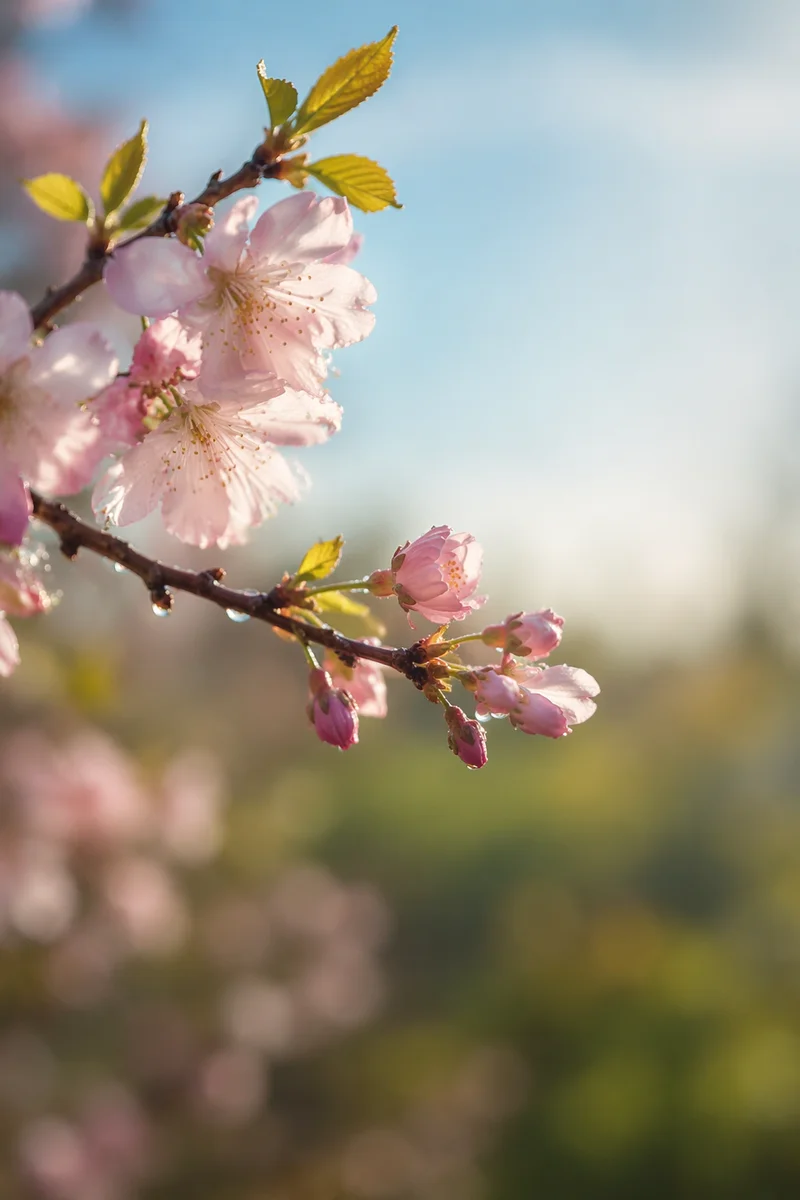 Delicate Cherry Blossom Branch in Spring Light