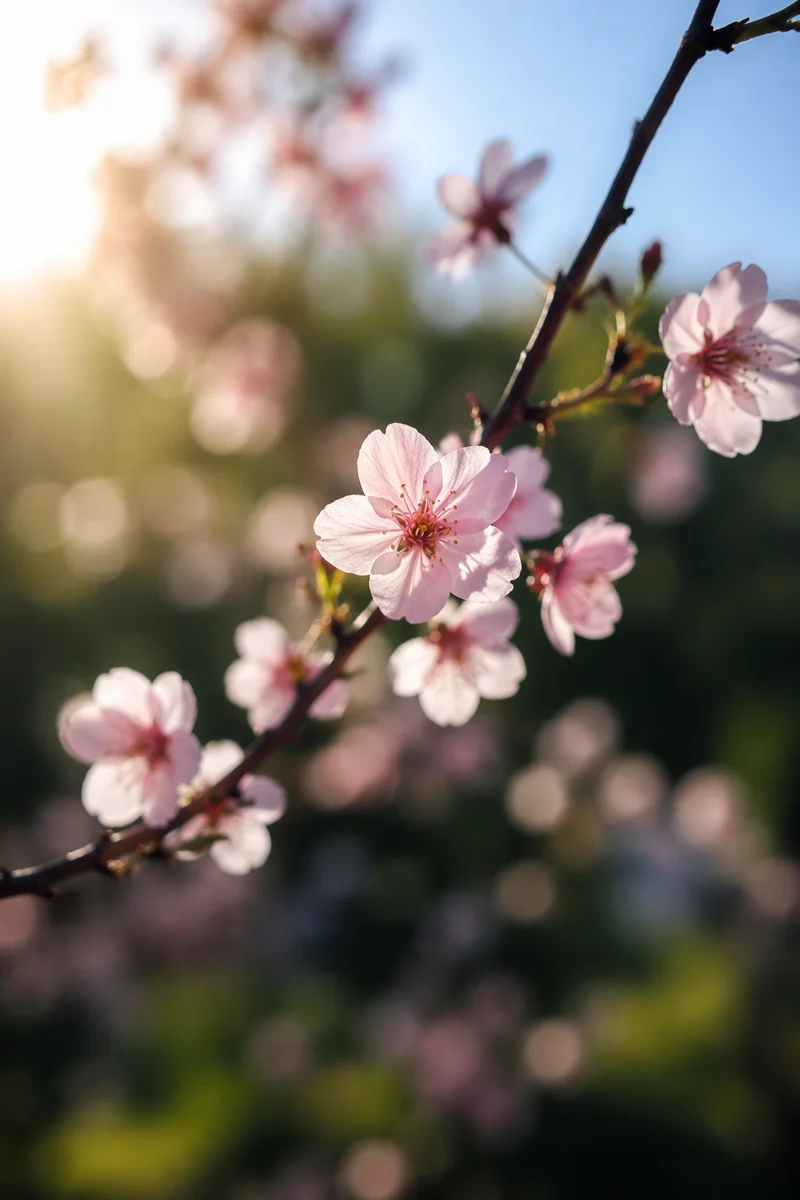 Pink Cherry Blossoms in Morning Light