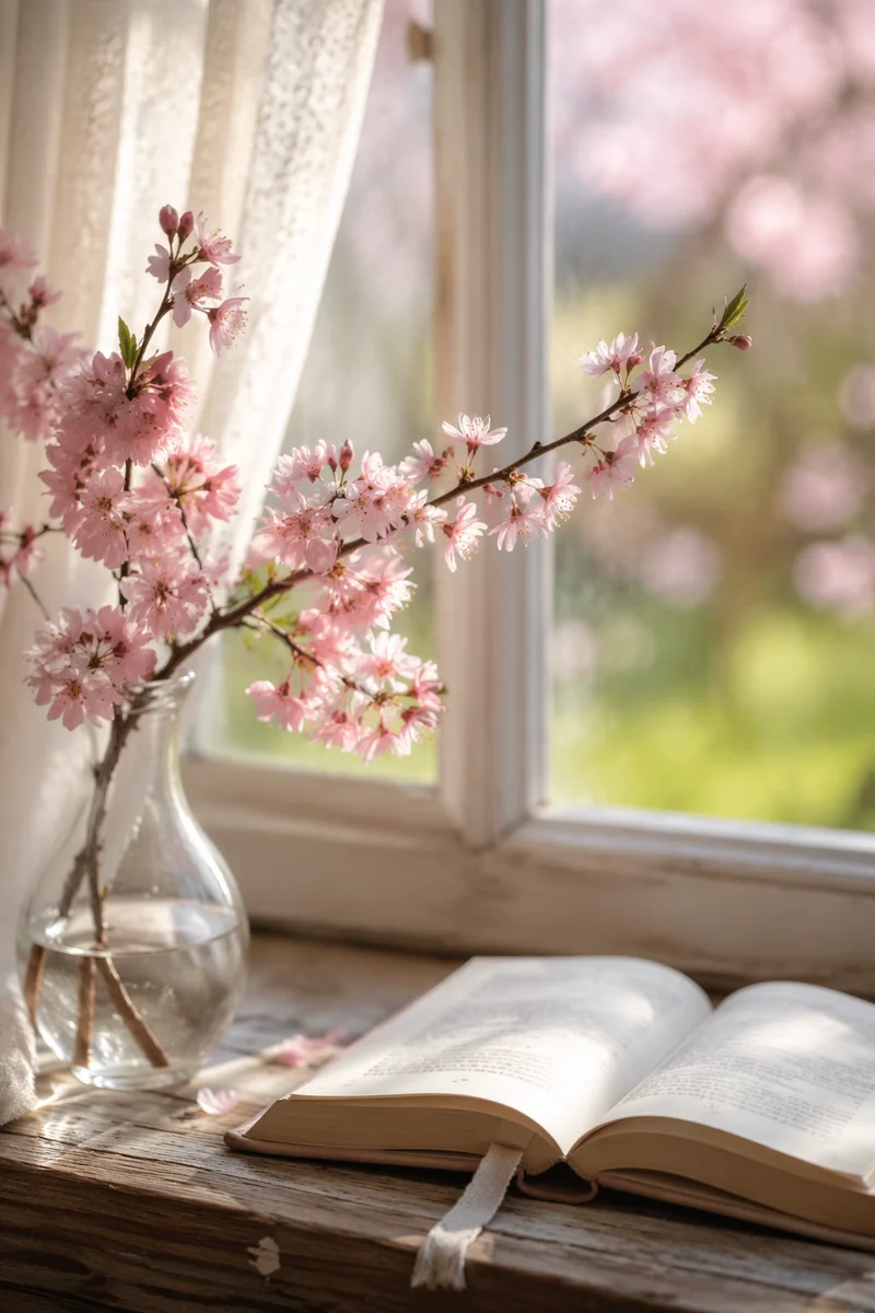 Cherry Blossom Branch in Glass Vase