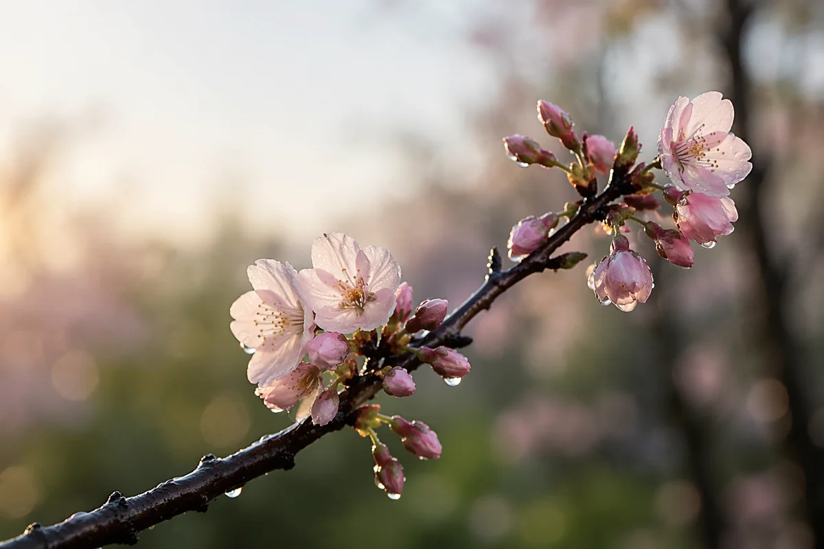 Pink Cherry Blossoms After Spring Rain