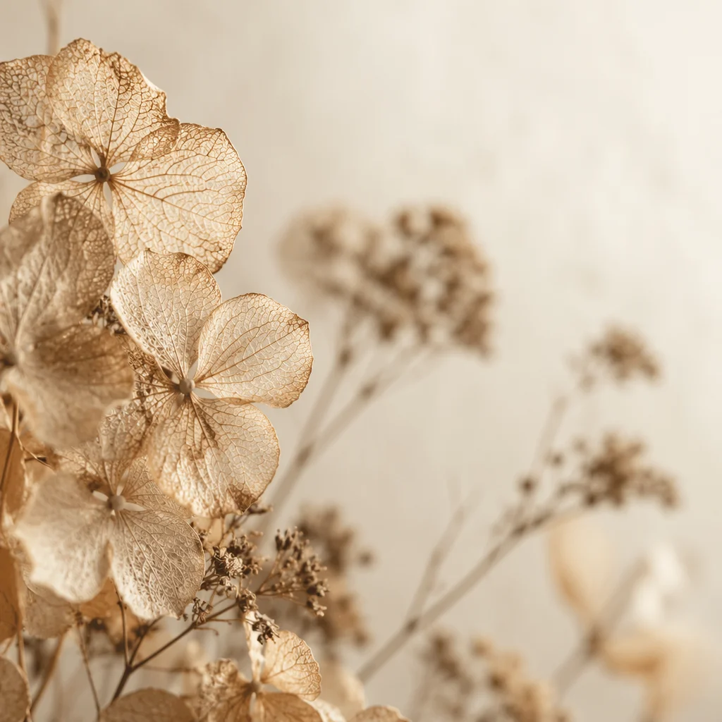 Boho Dried Hydrangea Petals in Soft Light