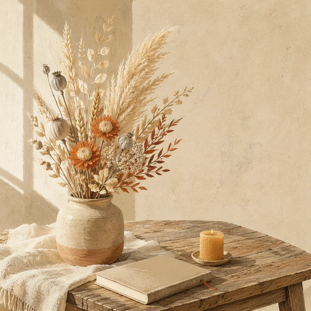 Boho Dried Flower Arrangement in Sunlit Room