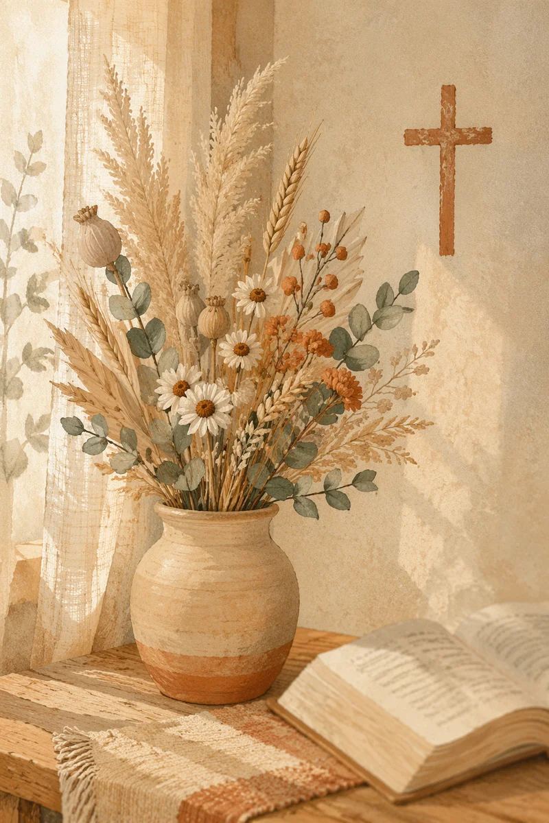 Boho Dried Flowers in Morning Prayer Corner