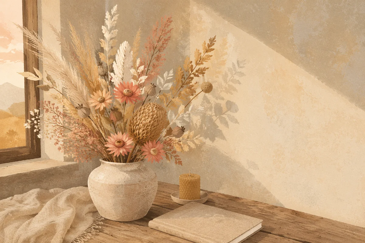 Boho Dried Flowers in Sunlit Prayer Room