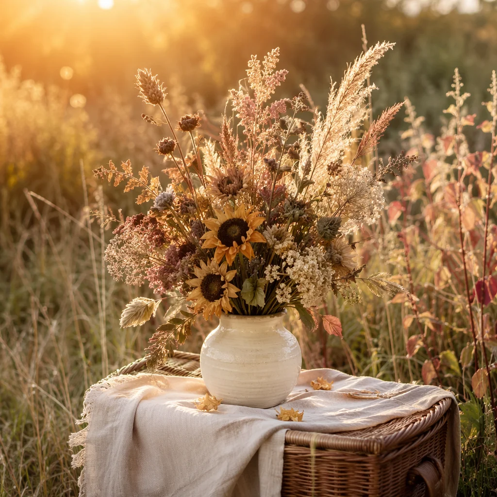Boho Dried Flowers in Meadow Light