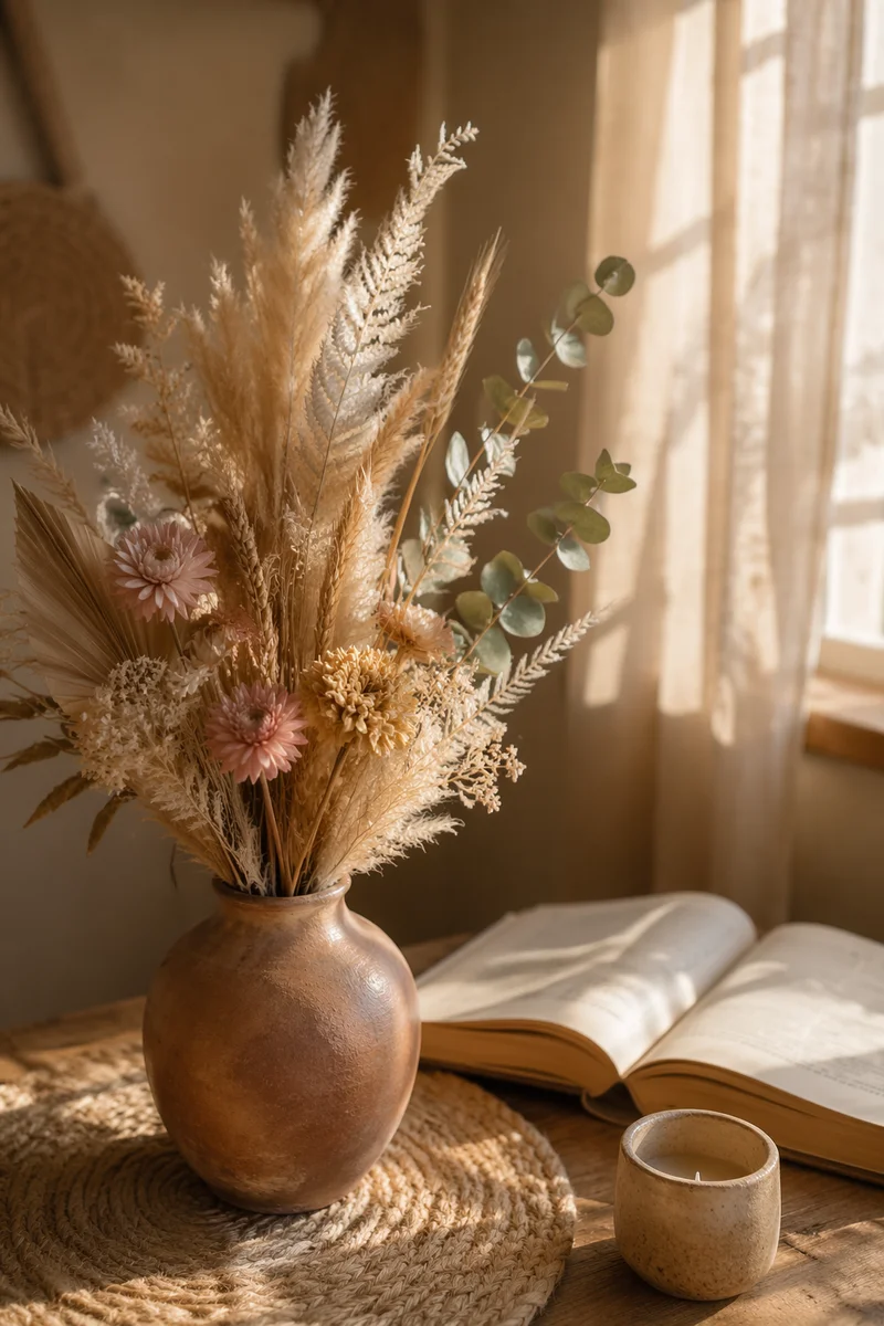Boho Dried Flower Arrangement in Clay Vase
