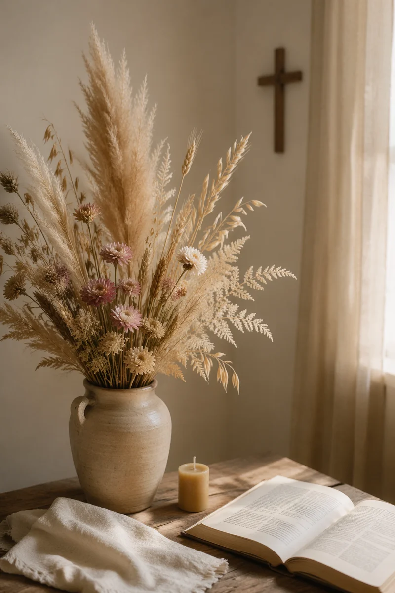 Boho Dried Flowers in Prayer Nook