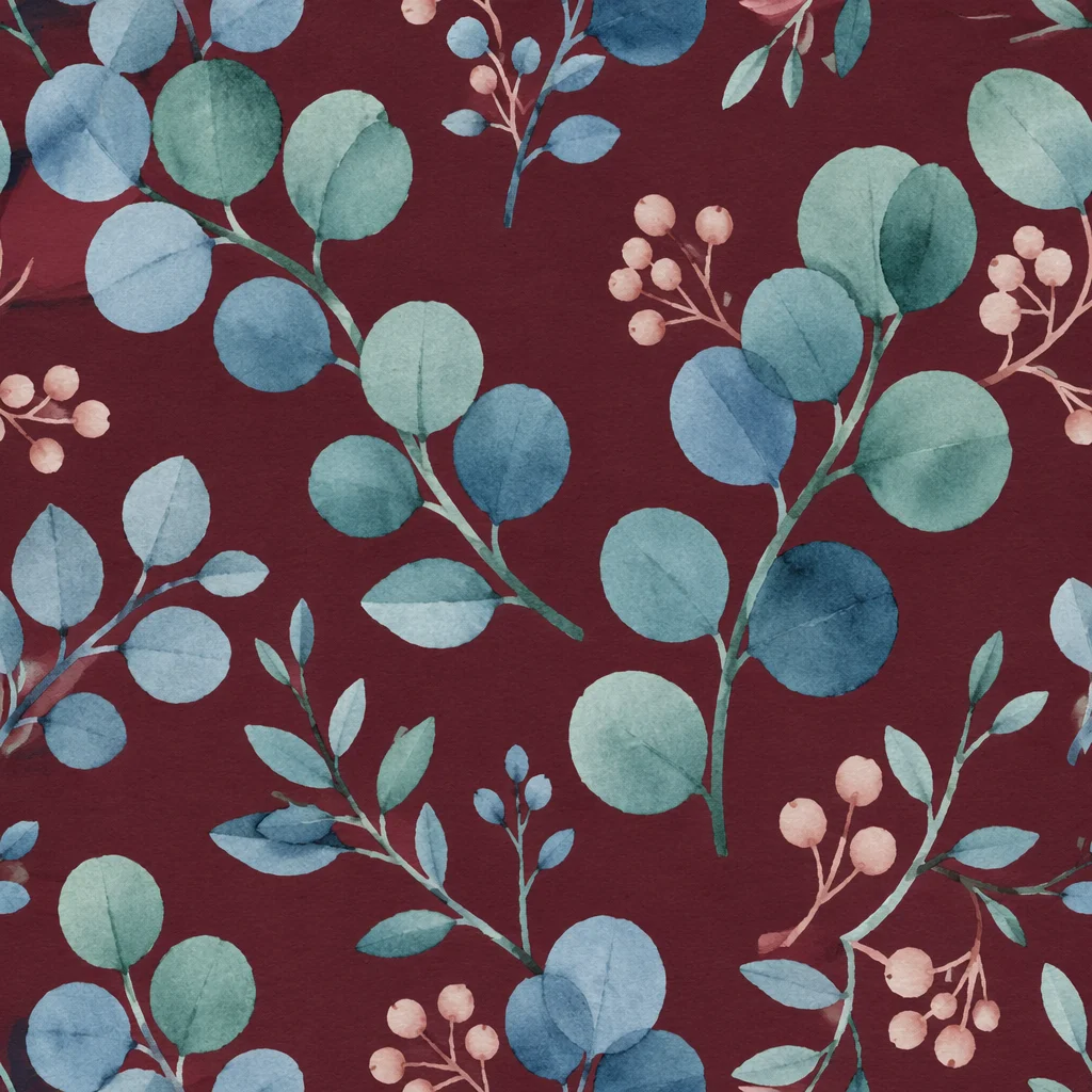 Seamless Burgundy Eucalyptus Floral Pattern