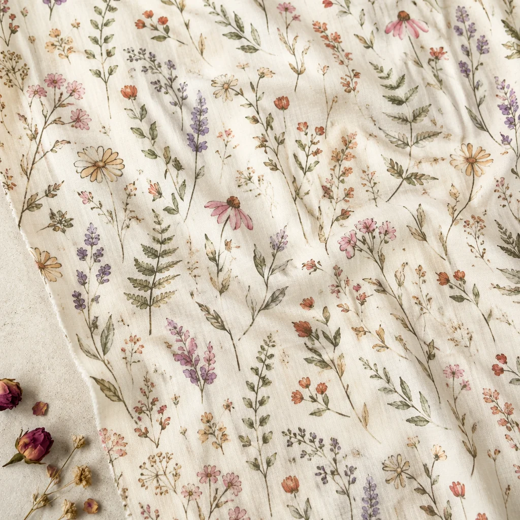 Seamless Botanical Floral Fabric Flat Lay