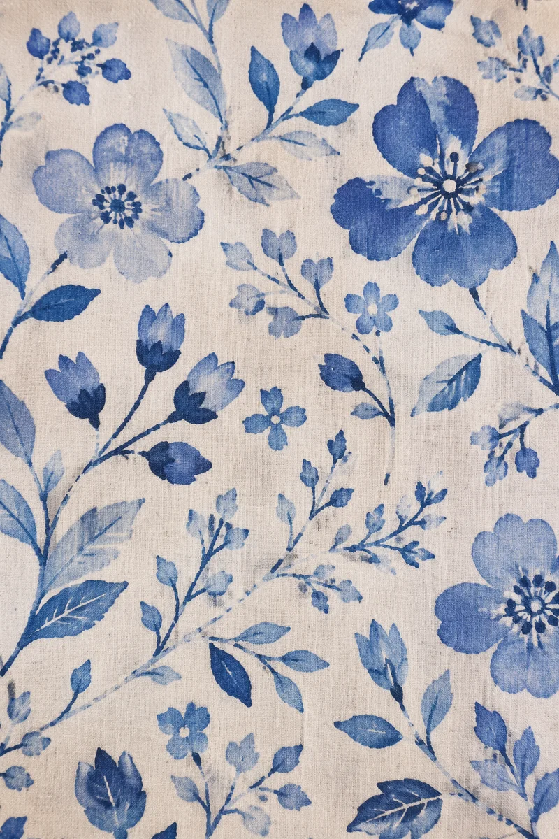 Blue Folk Art Floral Seamless Pattern