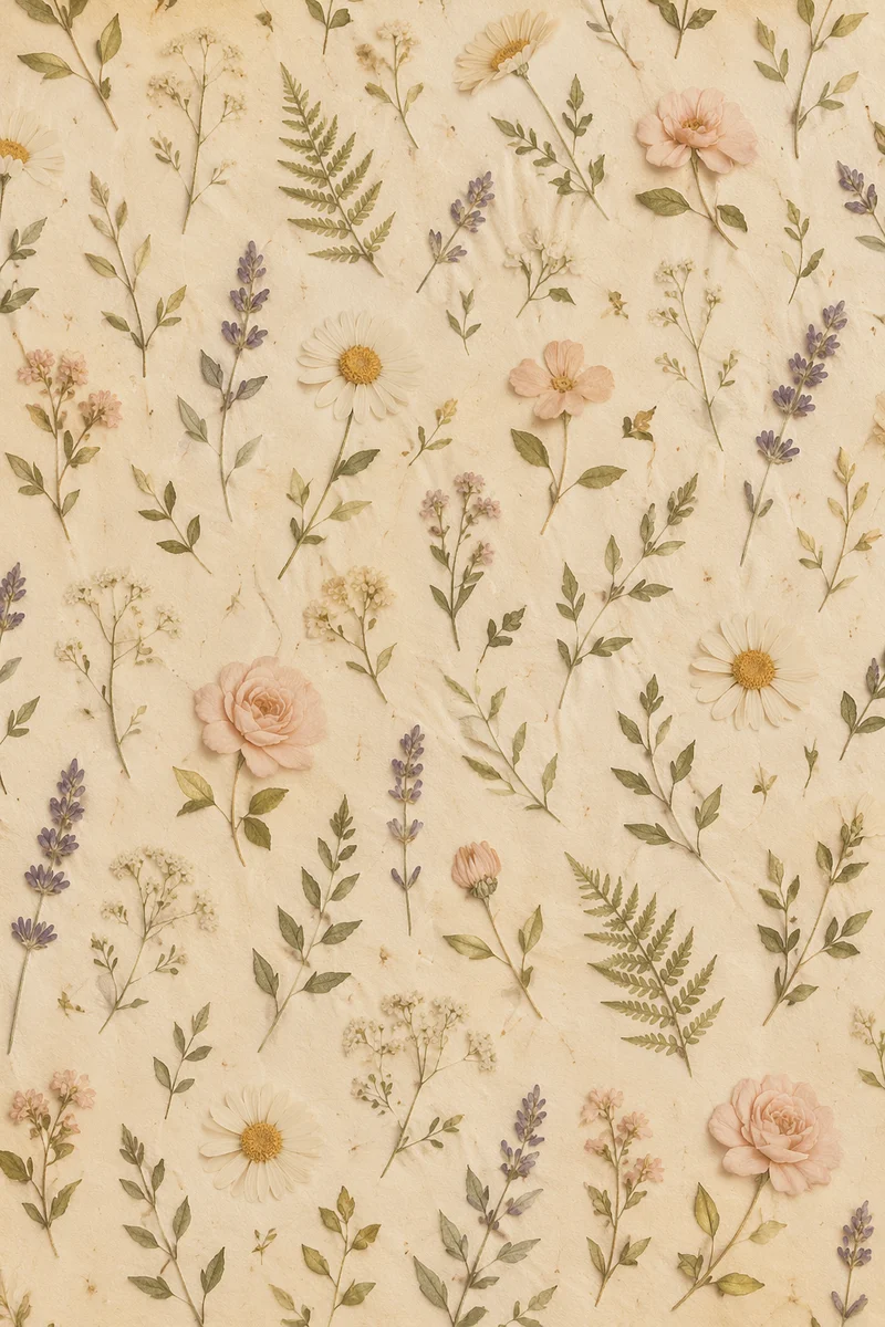 Seamless Wildflower Botanical Pattern on Ivory Paper